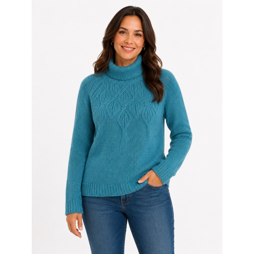 Sundance‎ Cable Knit Turtleneck Sweater Womens M Teal Boho Pullover Soft